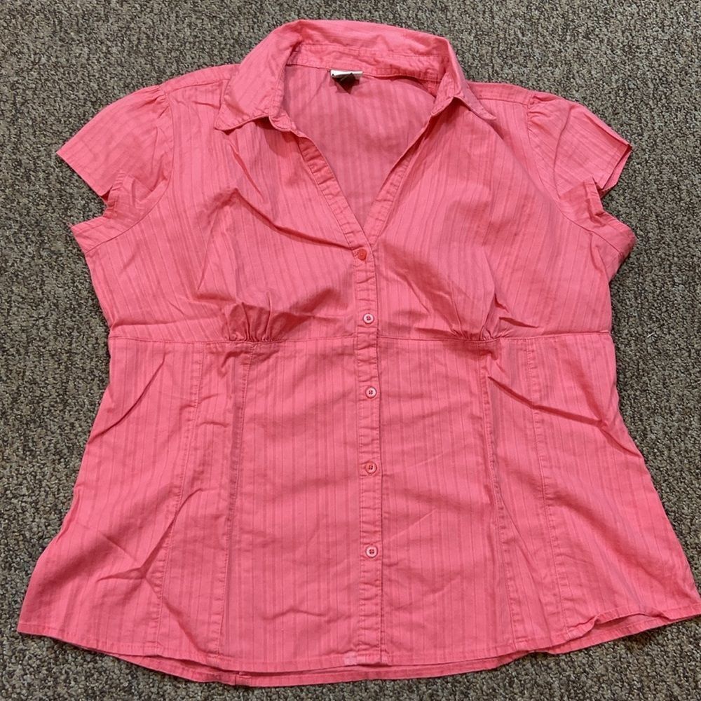 Sonoma Life Pink and Orange Flutter Sleeve Button Down Shirt Size XL
